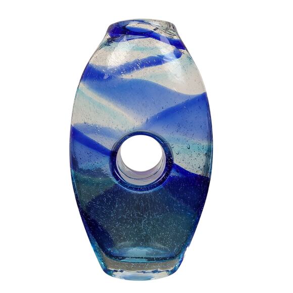 Vintage Margie's Garden Bubble Glass Art 10" & 5" Handblown Donut Hole Vase Set - Picture 4 of 12